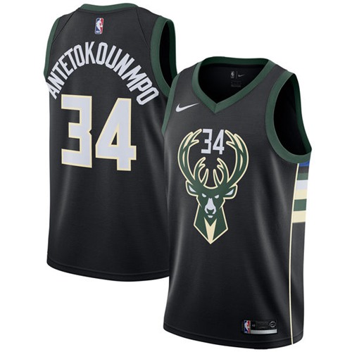 Men Nike Milwaukee Bucks #34 Giannis Antetokounmpo Black NBA Swingman Statement Edition Jersey